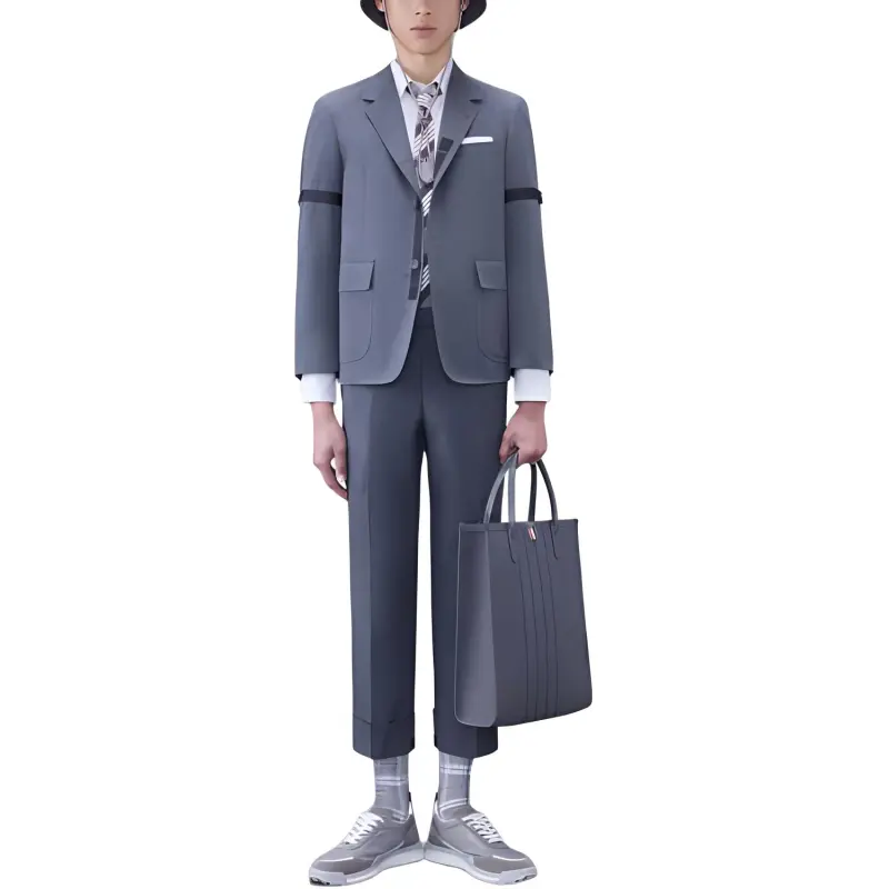 THOM BROWNE Straight Leg Turn Up Hem Trousers-1