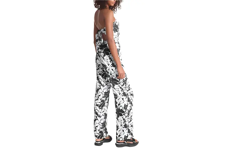 MICHAEL KORS Palm Print Satin Tie-Back Jumpsuit-1