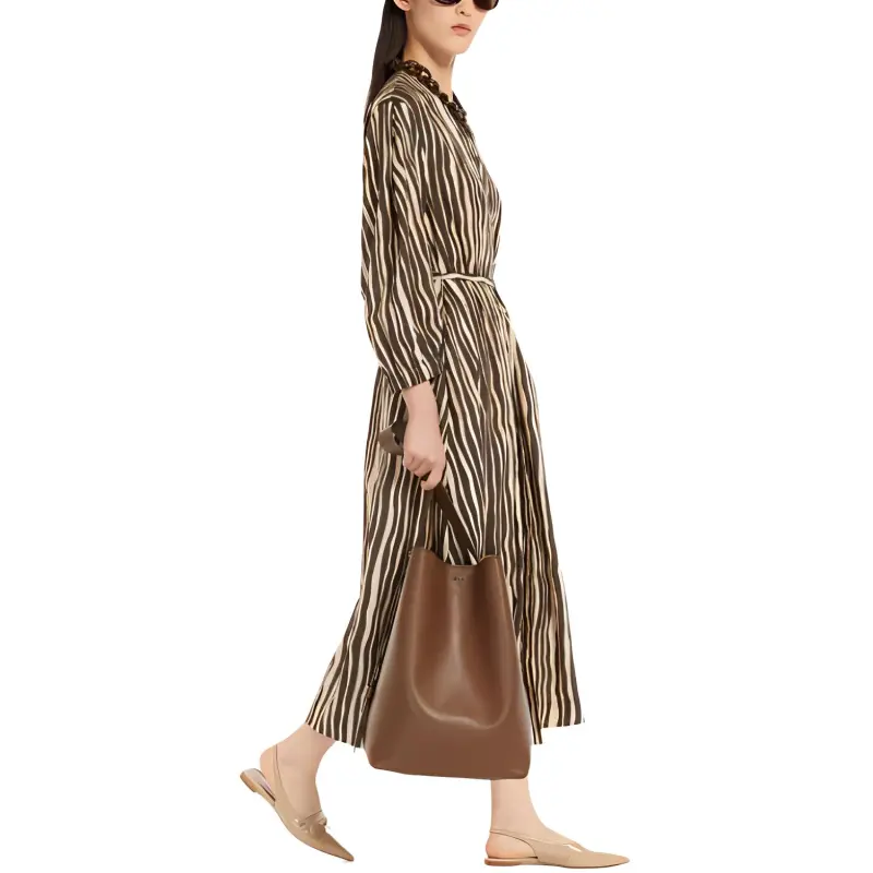 MaxMara Pomelia Collection Printed Voile Dress Long-Sleeved Dresses Women's Brown-1
