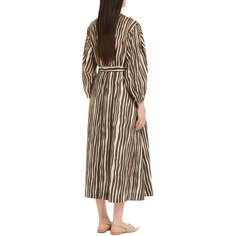 MaxMara Pomelia Collection Printed Voile Dress Long-Sleeved Dresses Women's Brown-2