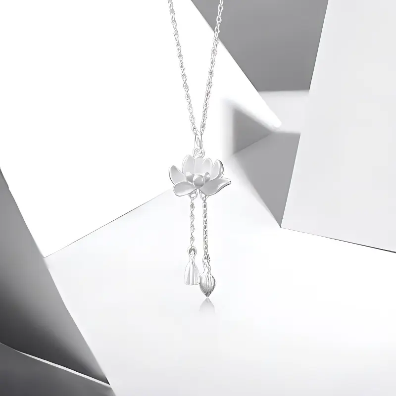 CANHUI Alloy Good Luck Lotus Necklace Women's-2