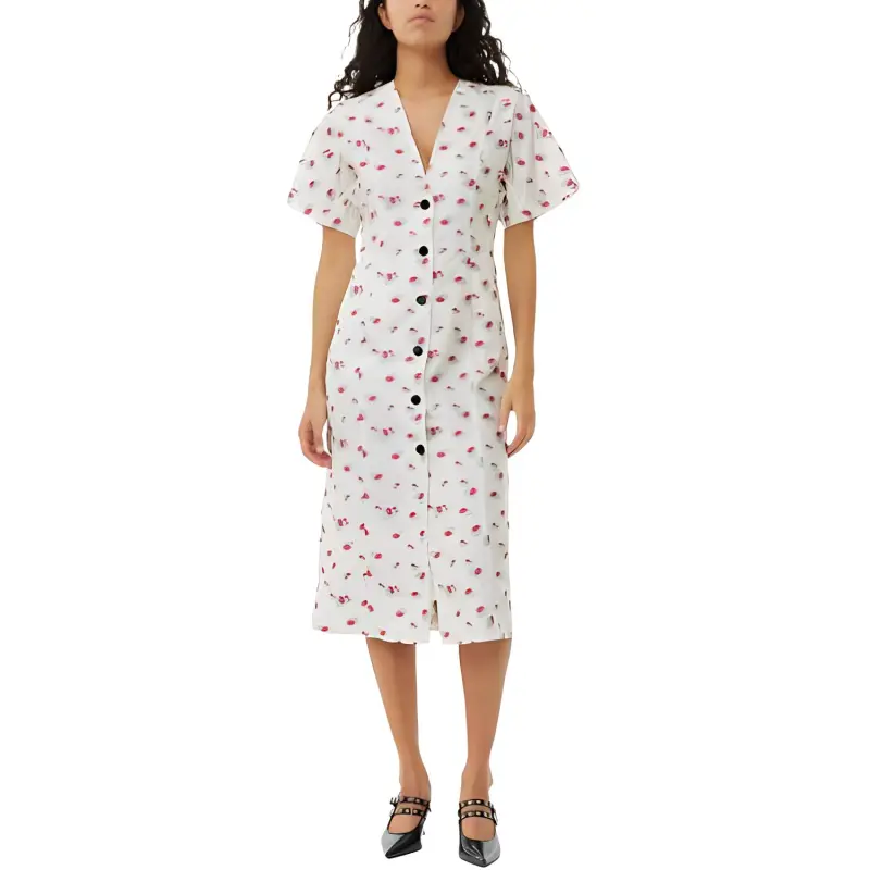 GANNI Floral Printed V Neck Midi Dress-4