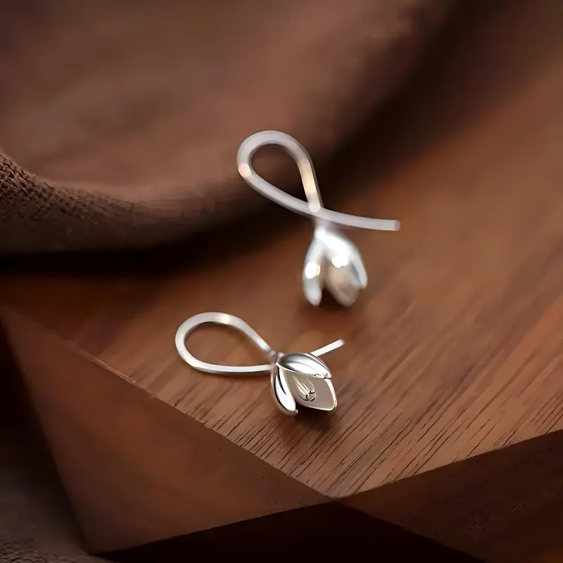 Heart Grass 999 Fine Silver Earrings Women's-2