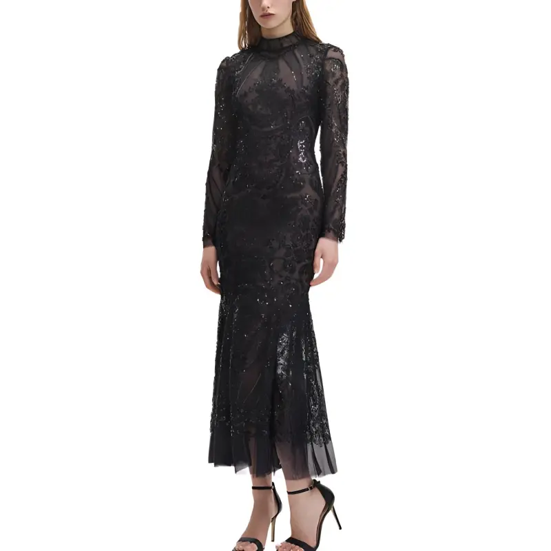 Self portrait Long Sleeved Dress Women's Classic Black-1