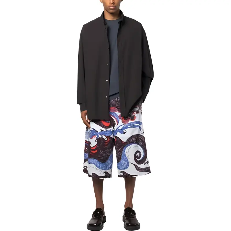 Lemaire Painterly print Cotton Bermuda Shorts-1