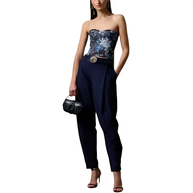 Polo Ralph Lauren June Floral Lace Strapless Blouse Strapless Top Women's Dark Blue-1