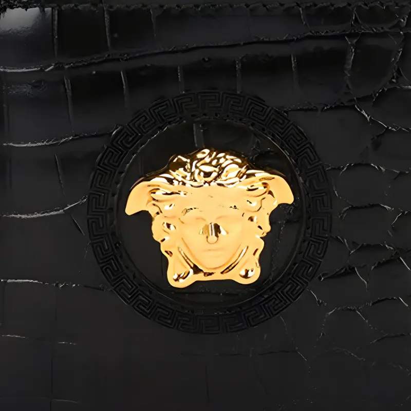 VERSACE Crocodile Pattern Leather Wallet Mini Men's Black-4