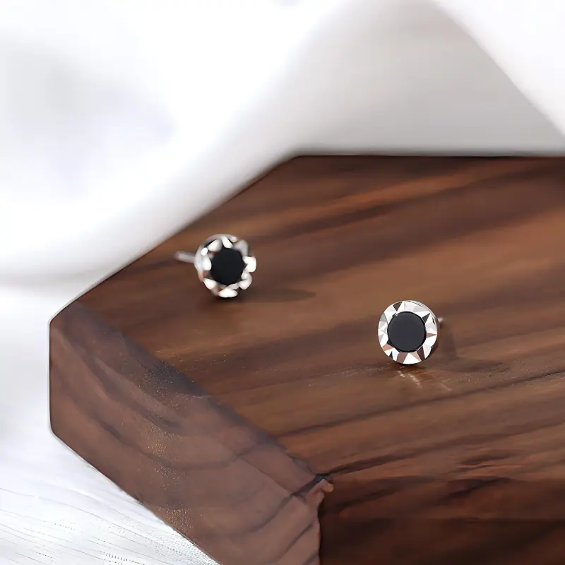 SINCE BEAUTY S999 Silver/agate Stud Earrings Unisex Silver-2