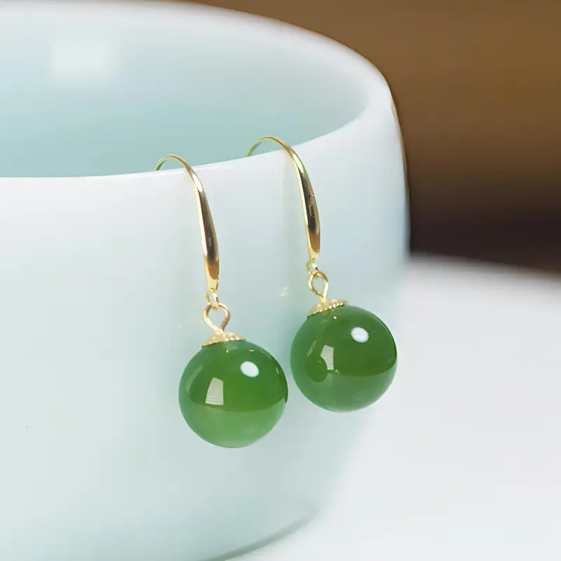 Fuxin 18K Gold Hetian Jade Earrings Women's Jasper-2