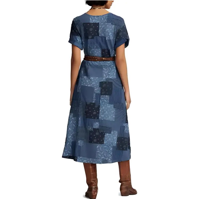 Polo Ralph Lauren Hattie Patchwork Midi Dress-3