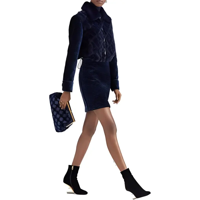 FENDI Leather Jackets Women's Dark Blue-2