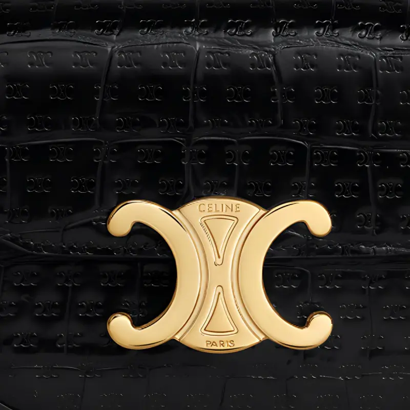 CELINE Embossed Crocodile Pattern Cow Leather Shoulder Bag, Crossbody Bag Mini Women's Black-5