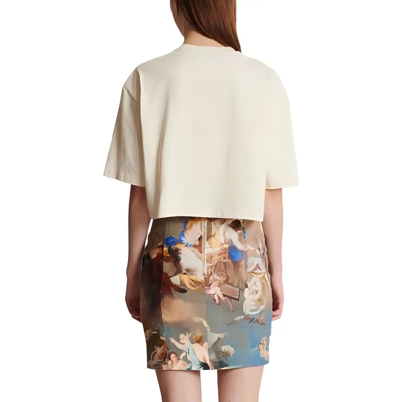 BALMAIN Cropped Metallic Print T Shirt 'Multicolor/Brown'-3