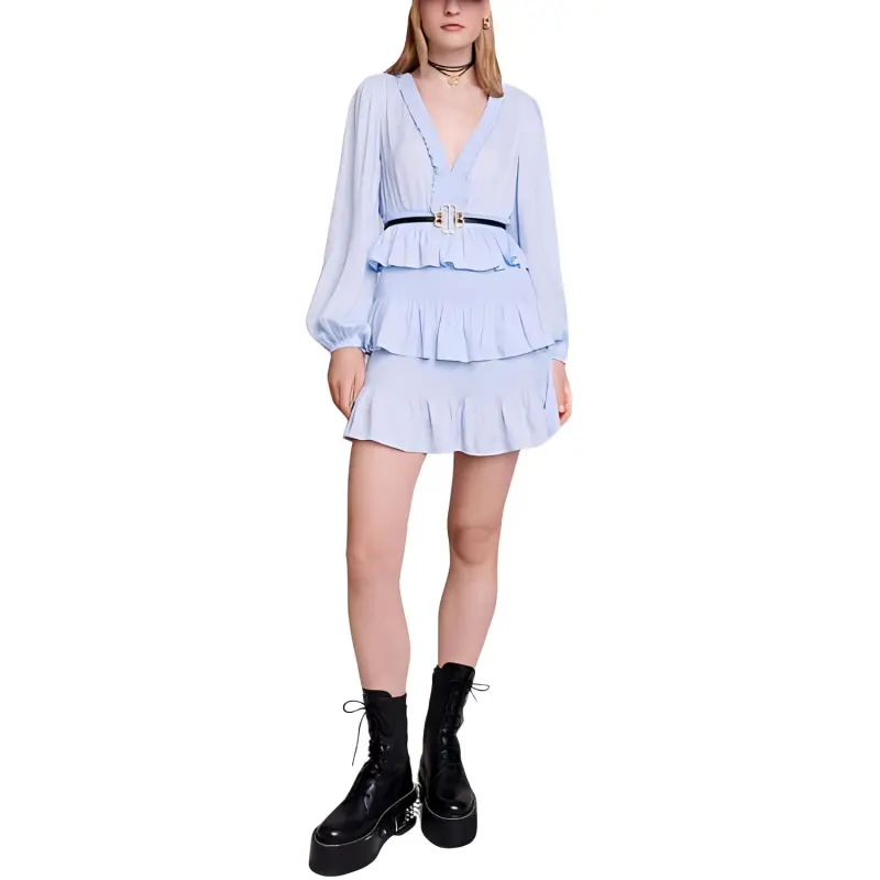 Maje Long Sleeved Dress Women's Light Blue-1