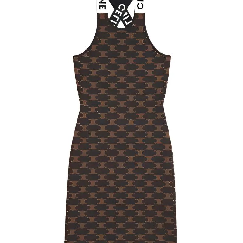 CELINE FW22 Sleeveless Dress Women's Brown-3