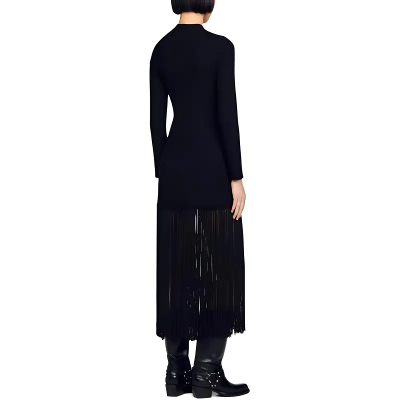 Sandro Fringed-edge High-neck Midi Dress-3