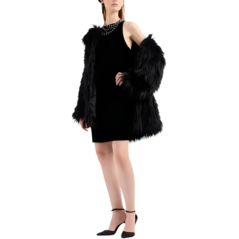 EMPORIO ARMANI Sheath Dress In Velvet With Passementerie Details And Shoulder Straps-1
