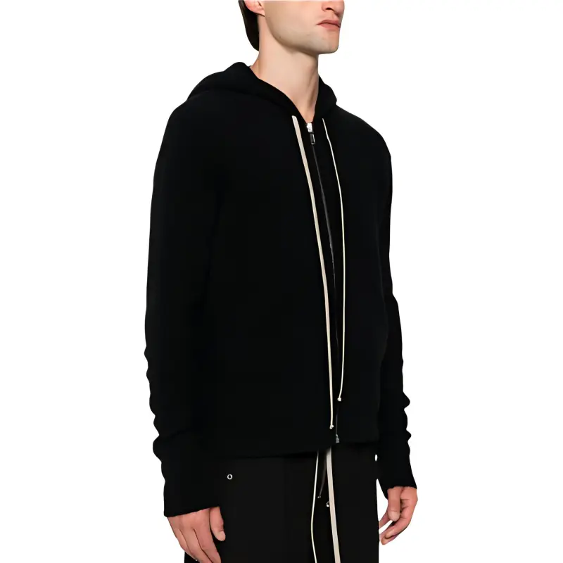 RICK OWENS Zip Up Drawstring Hooded Cardigan-3