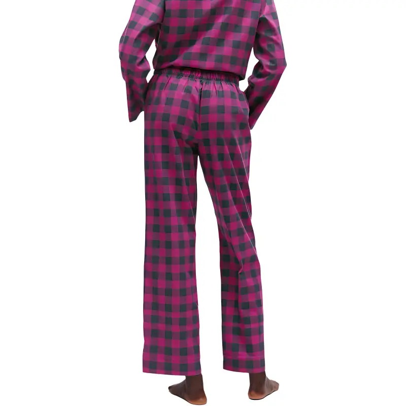 HUGO BOSS SS24 Drawstring Pajama Bottoms In Checked Cotton Flannel Casual Pants Women's Pink-3