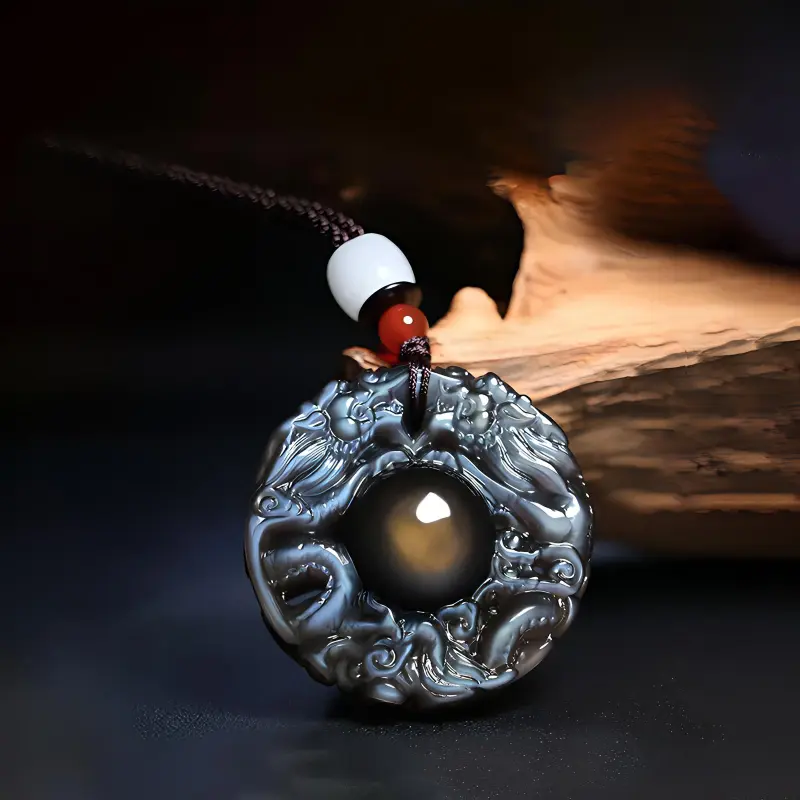 Qing Yi Obsidian Jade Necklaces Men's-1