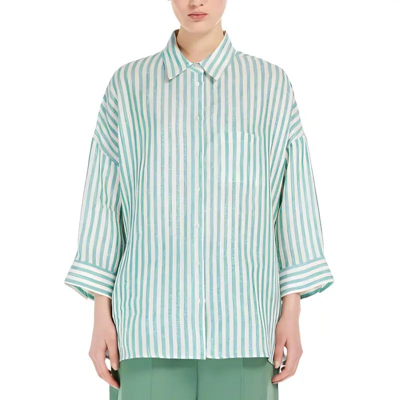 WEEKEND MaxMara Arduino Collection Linen Canvas Shirt Shirt Women's Green-2