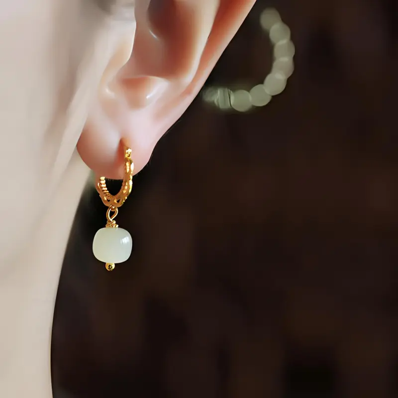 Xiaoyinjiang S925 Silver And Field Jade Earrings Women's-1