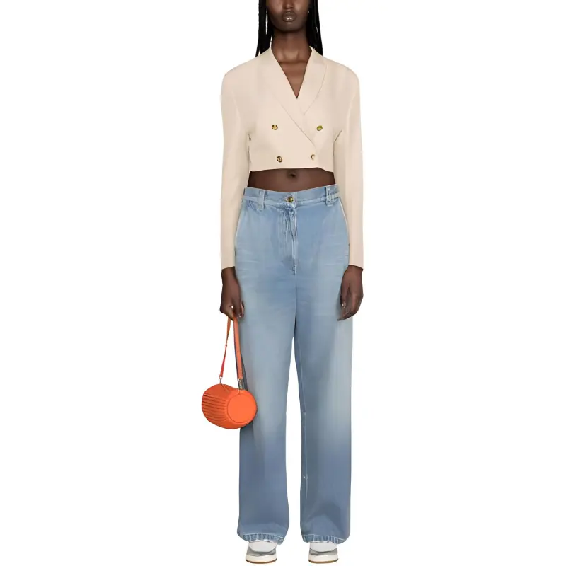 PALM ANGELS Buttons Crop Blazer Beige-1
