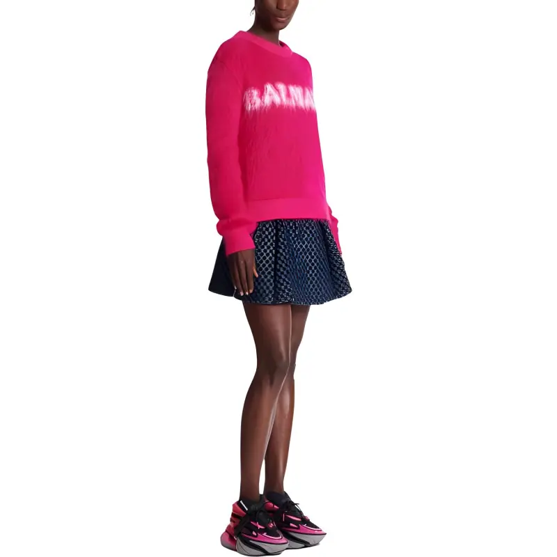 BALMAIN Logo Jacquard Crewneck Knitted Jumper-4