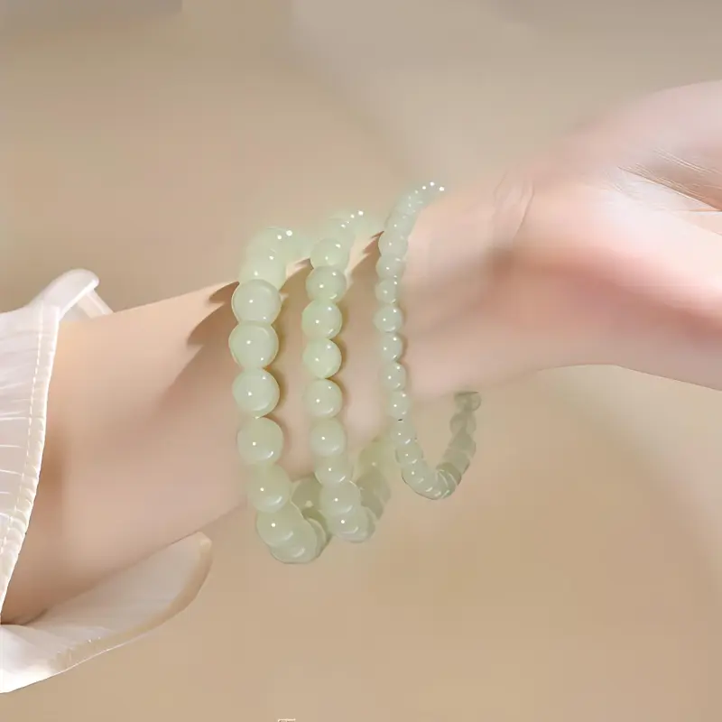 Cuizu Hetian Jade Bracelets Unisex Pale Greenish White Jade-4