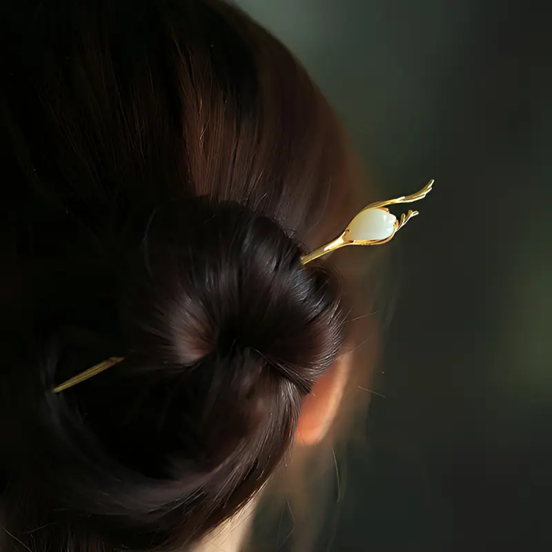 Xiaoyinjiang Hetian Jade 925 Sterling Silver Hairpin Jade Hairpin Hairpin Clip Women's Pale Greenish White Jade-1