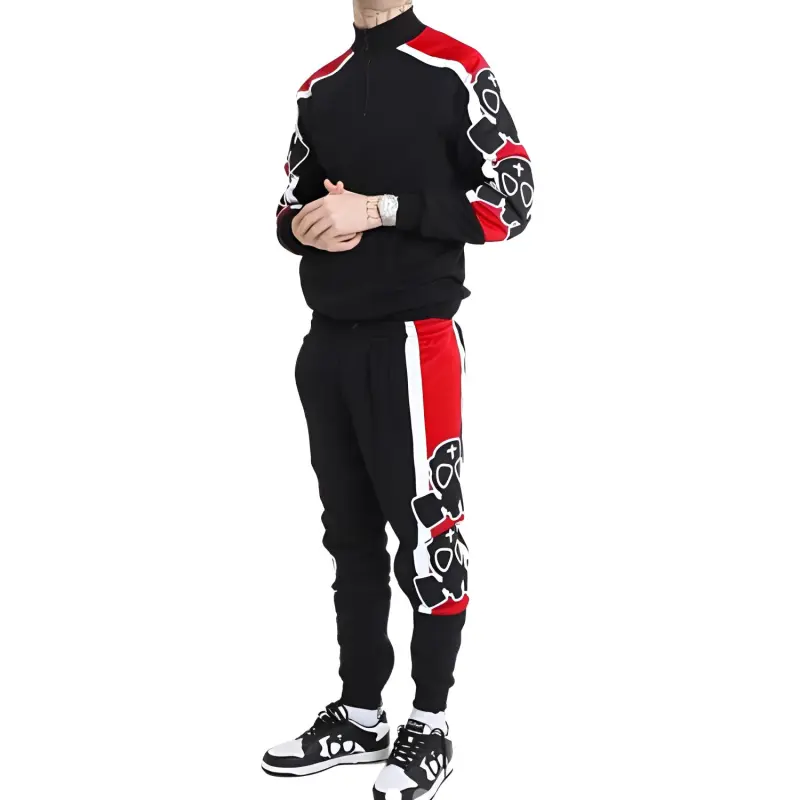 BUTNOT STREET COUTURE Felpa Mezza Zip E Ricamo Loghi Laterali Sweatshirt Men's Black-3