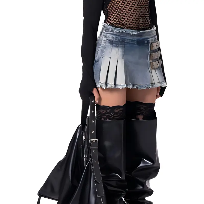 The Kript Denim Short Skirts Women's Blue-3