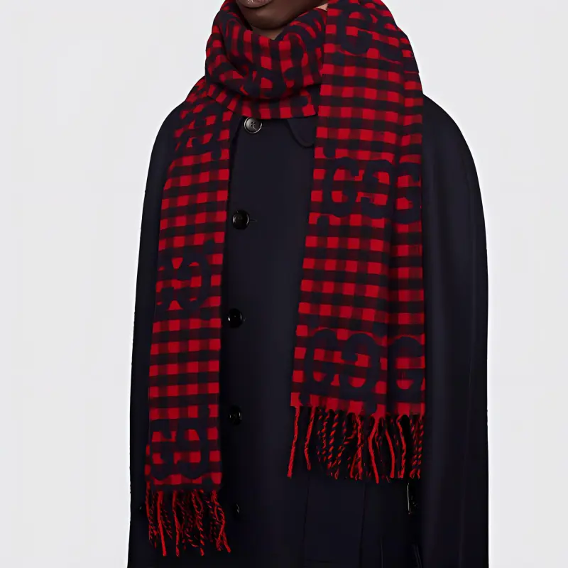 GUCCI Wool Knit Scarves Men's Red-3