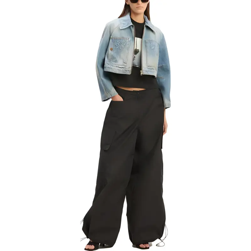 PALM ANGELS Palm Pattern Cropped Denim Jacket-1