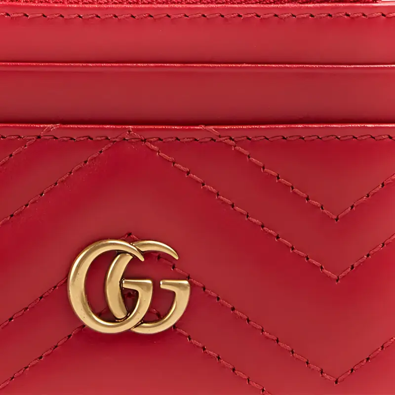 GUCCI Marmont Leather Card Holder Women's Hibiscus Red-3