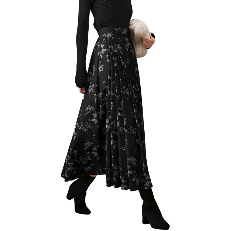 YALIDA Casual Long Skirts Women's Black-2
