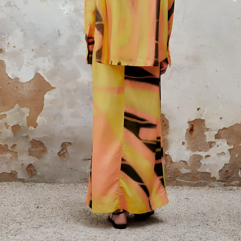 URBAN REVIVO Casual Long Skirt Women's Yellow Print-3