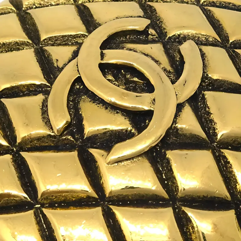 CHANEL 1980 1990 Plated Cc Quilted Brooch Costume Brooch-1
