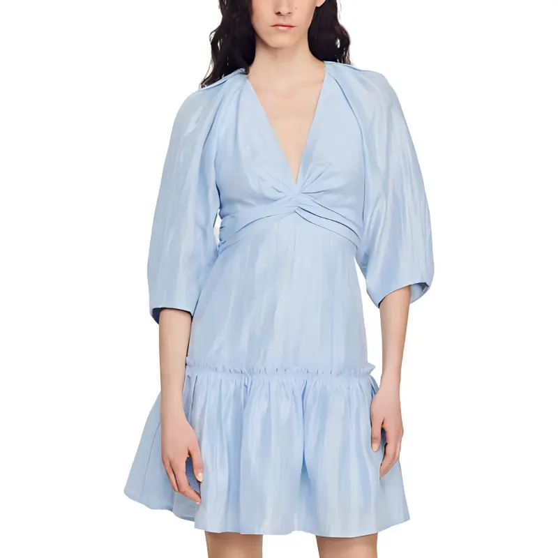 Sandro Short Sleeved Dress Women's Blue-1