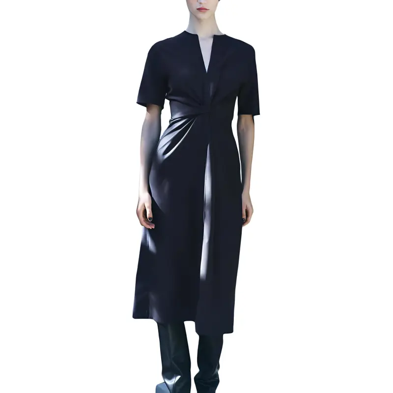 ZARA ZW Series Short-Sleeved Dresses Women's Dark Blue-3
