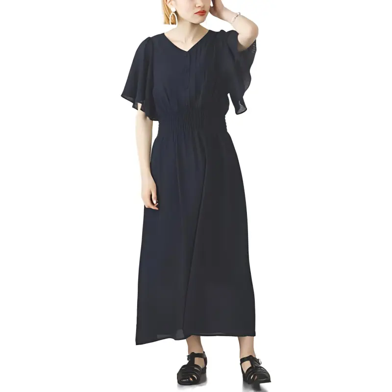 Beams Short Sleeved Dresses Women's Blue-1