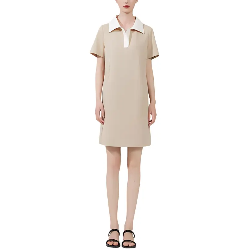 Oudifu Short Sleeved Dress Women's Camel-1