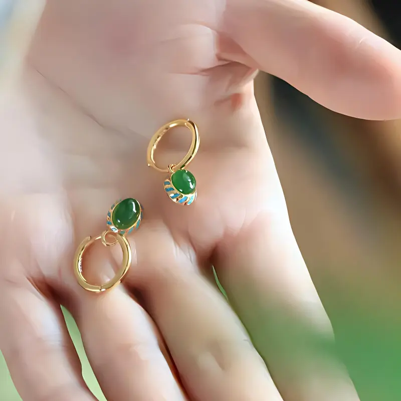 Xiaoyinjiang S925 Silver Hetian Jade Earrings Women's Jasper-2
