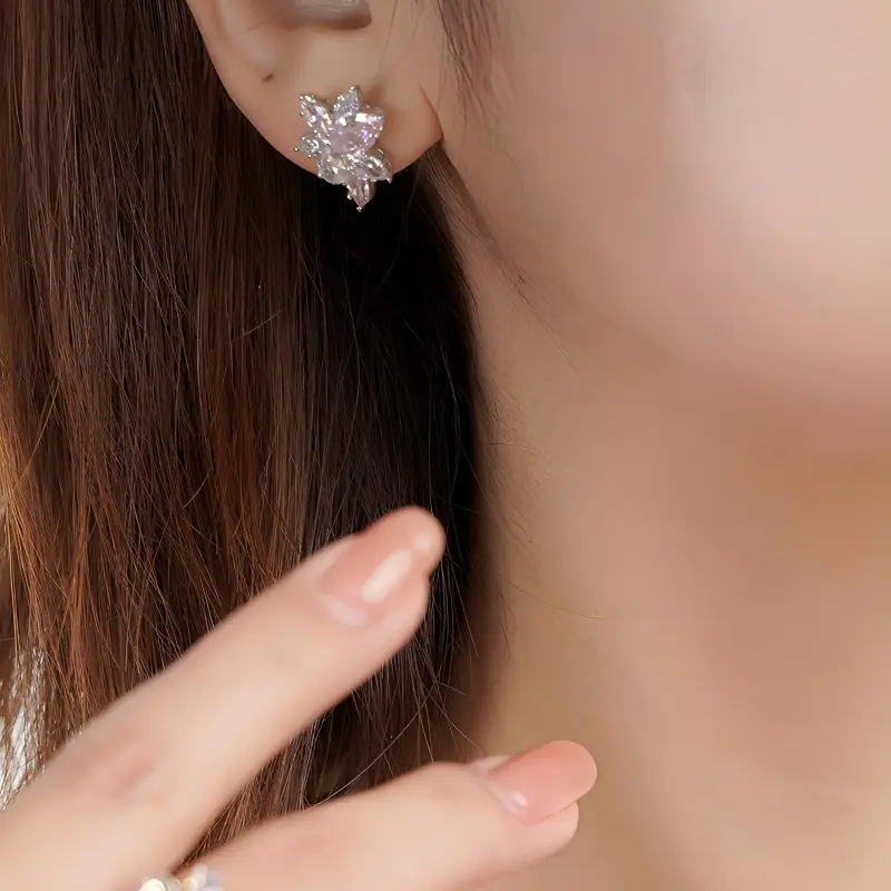 FUNNXI S925 Sterling Silver Rhodium-Plated Earrings Women's-2