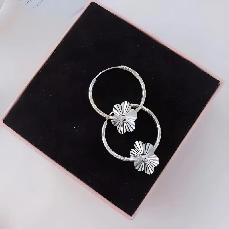 Stone Edge Poly 999 Fine Silver Sterling Silver Hoop Earrings Unisex-2