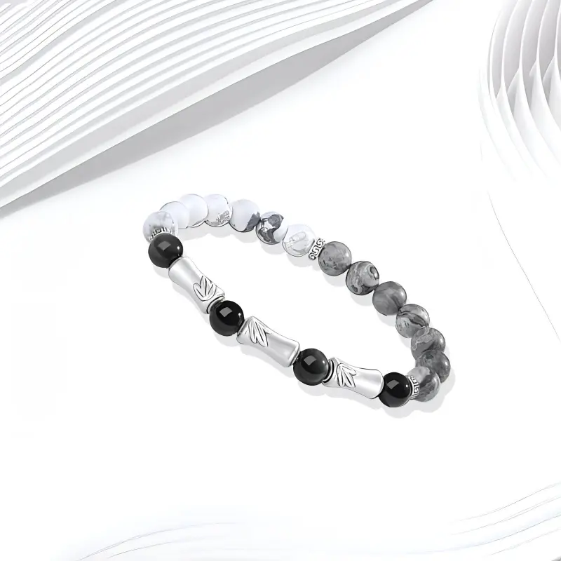 Muyan S999 Fine Silver Bamboo Beaded Bracelet Unisex-1