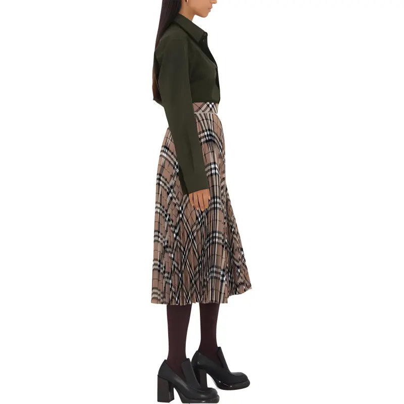 Burberry Checked Pleated Midi Skirt-3