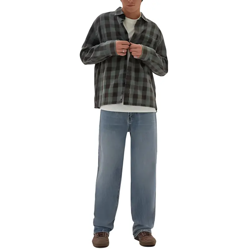 GUESS Originals Brushed Gingham Flannel Shirt Men's Green-1