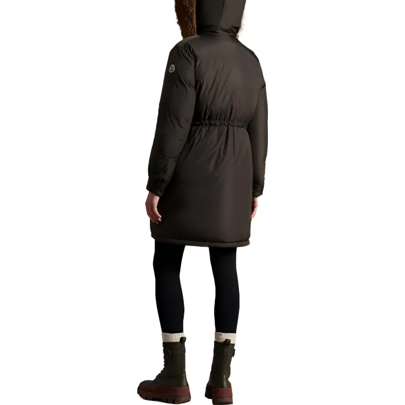 Moncler FW22 Solid Color Hooded Fitted Thickened Mid-Length Down Jacket Women's Green-3