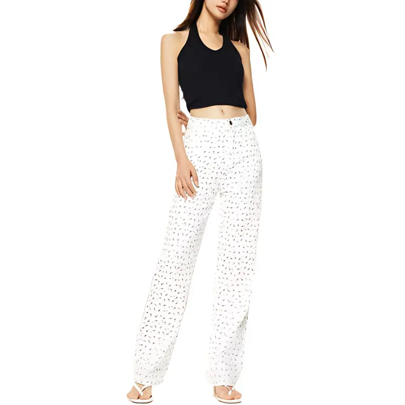 YINLEI Casual Pants Women's Floral White-2
